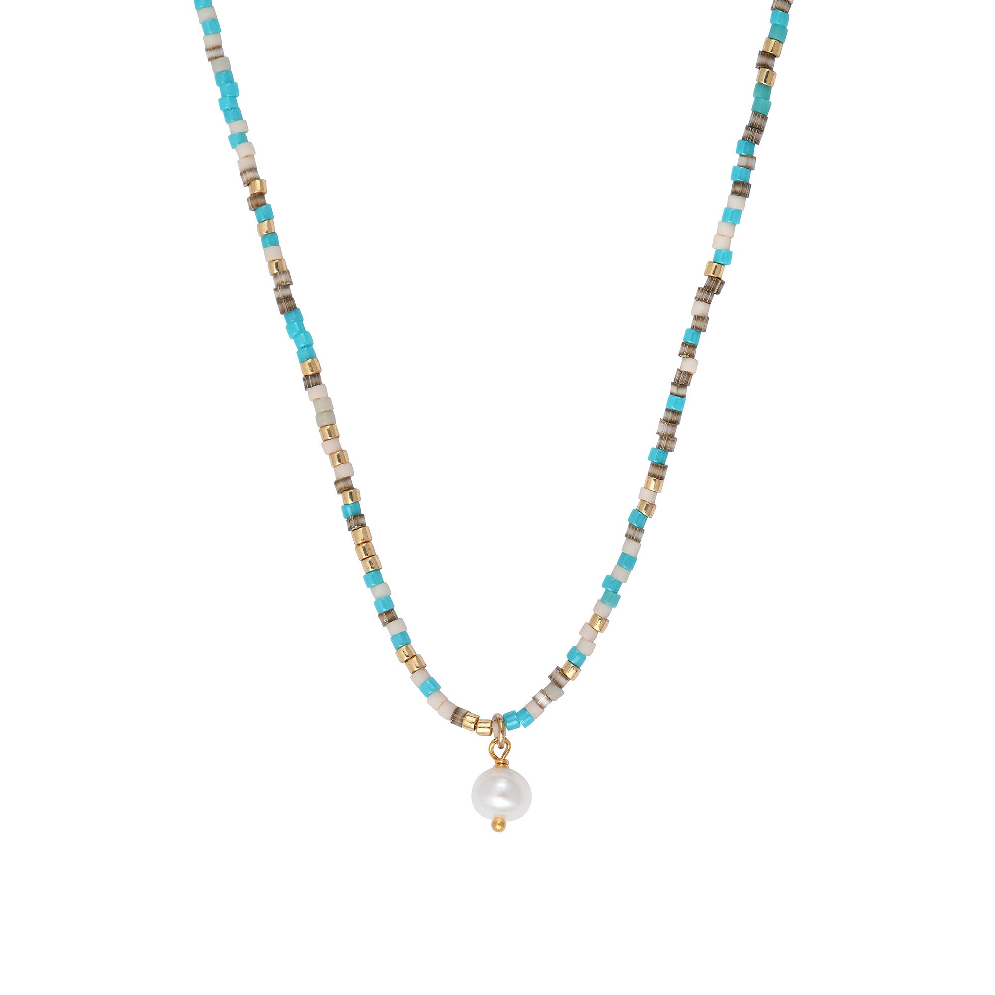 Miyuki Gold / Turquoise Pearl Necklace