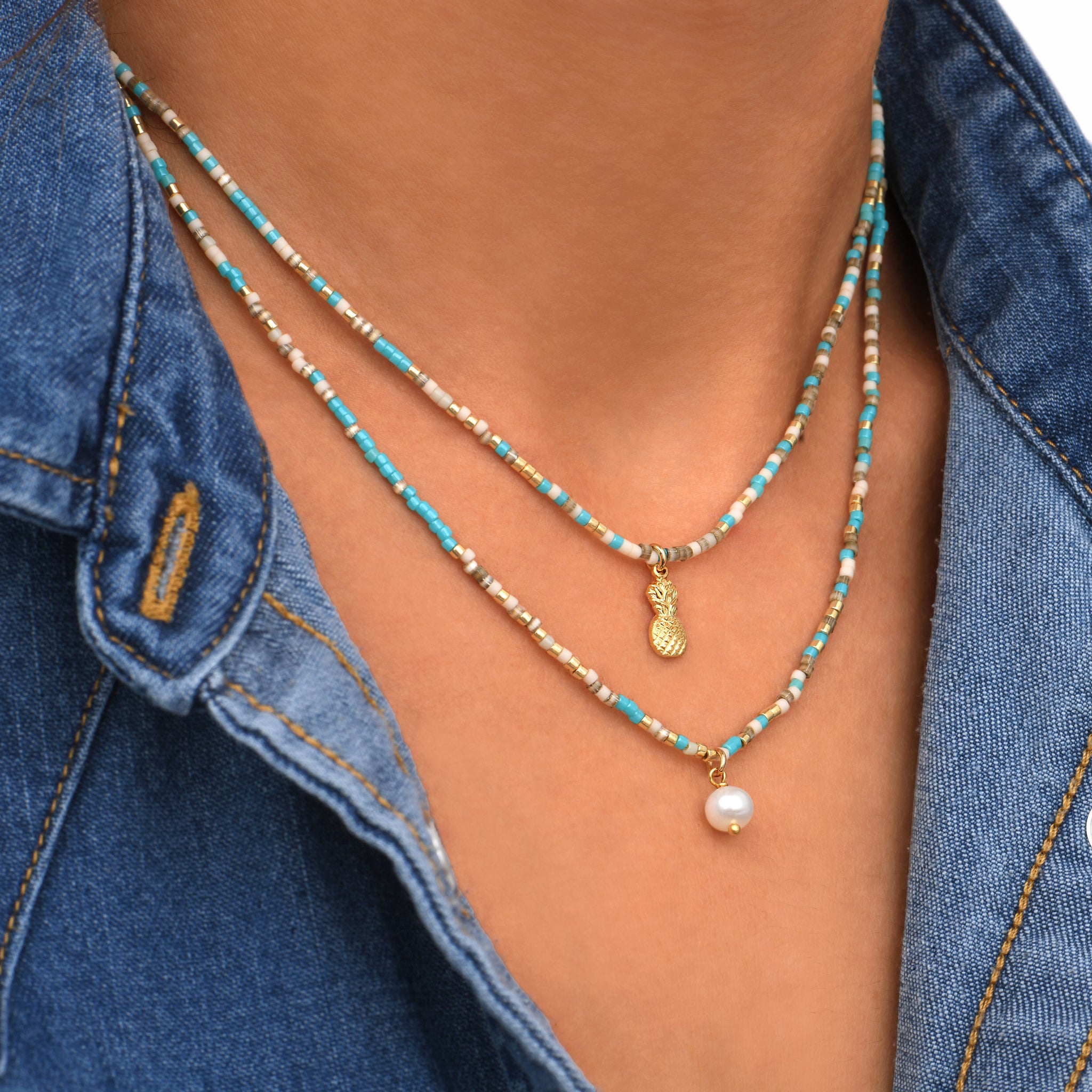 Miyuki Gold / Turquoise Pineapple Necklace