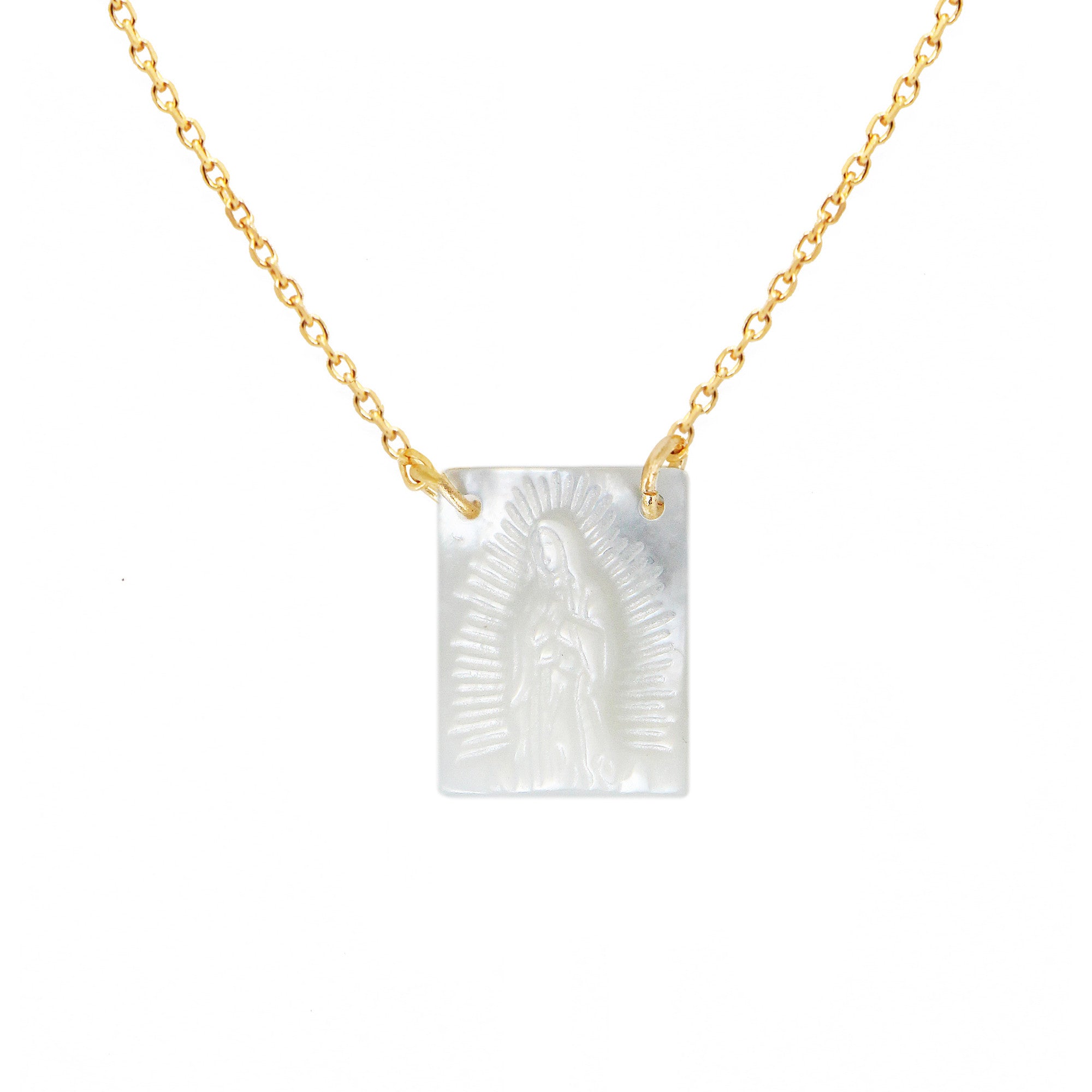 Mother-of-Pearl Madonna Medal Necklace