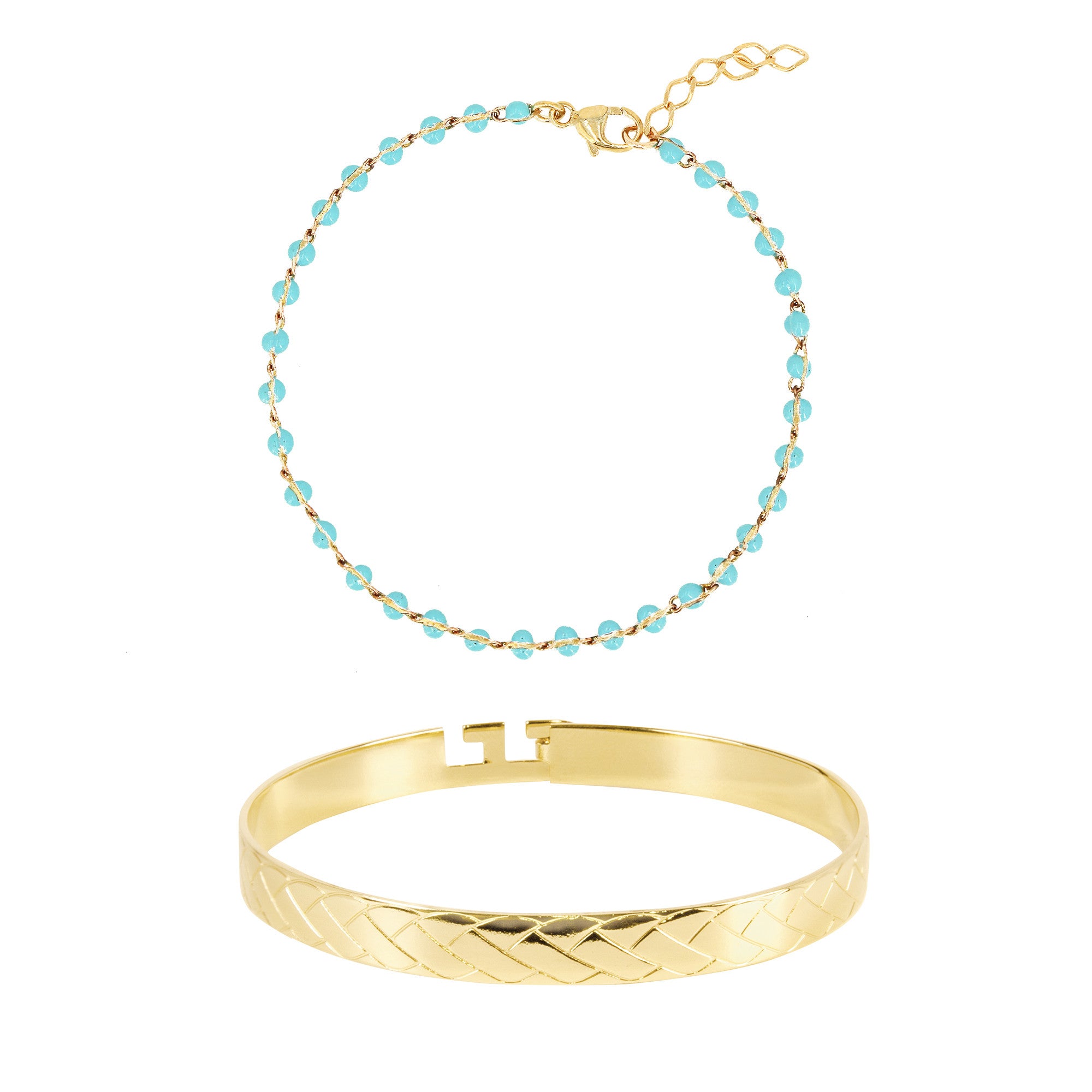 Turquoise Beads Bracelet &amp; Eternity Bangle Gift Set