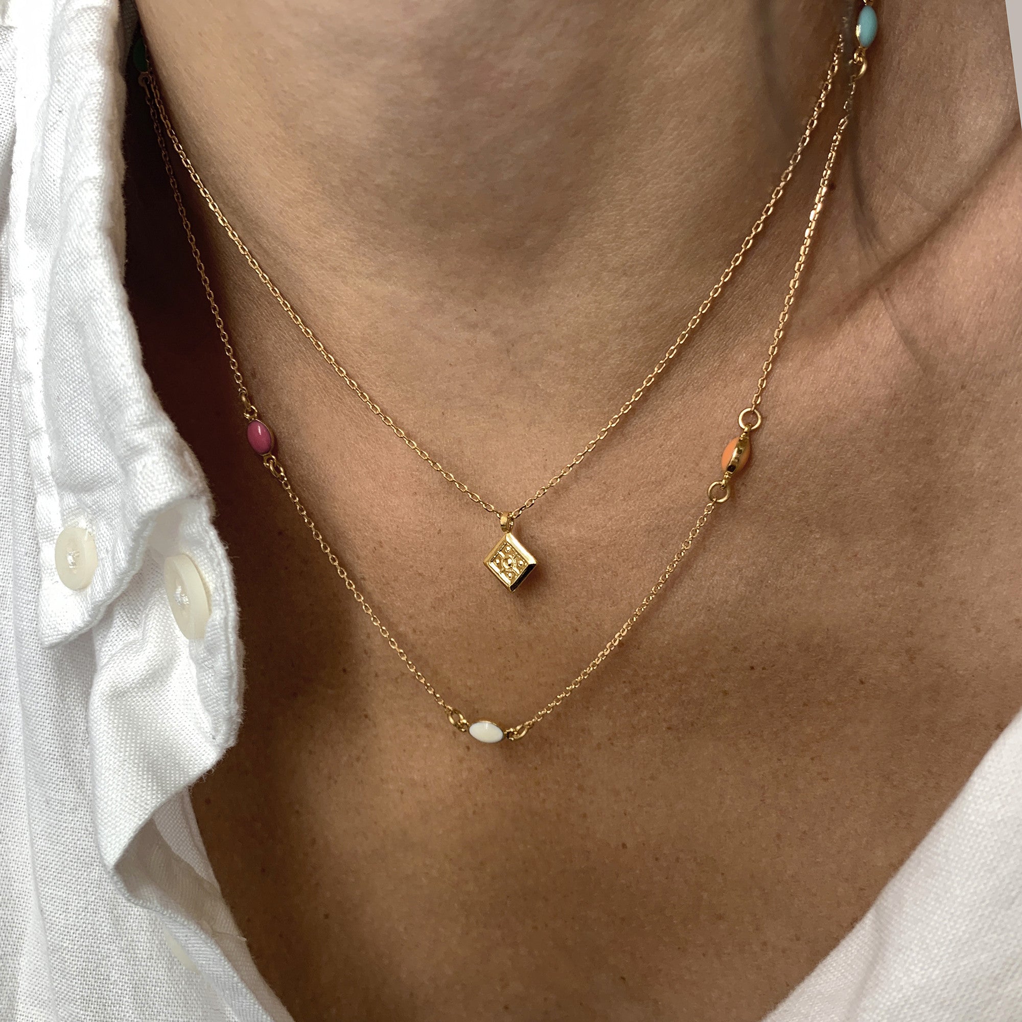 Diamond charm chain necklace