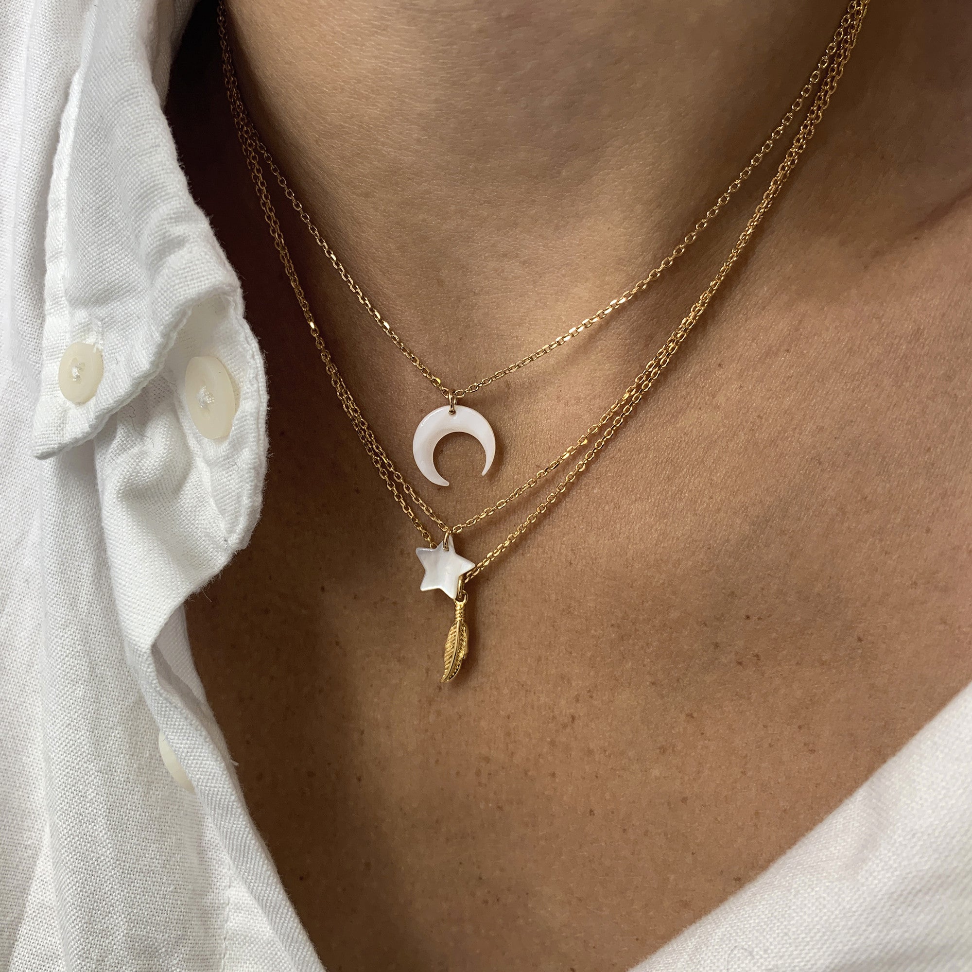 Mother-of-pearl moon charm necklace