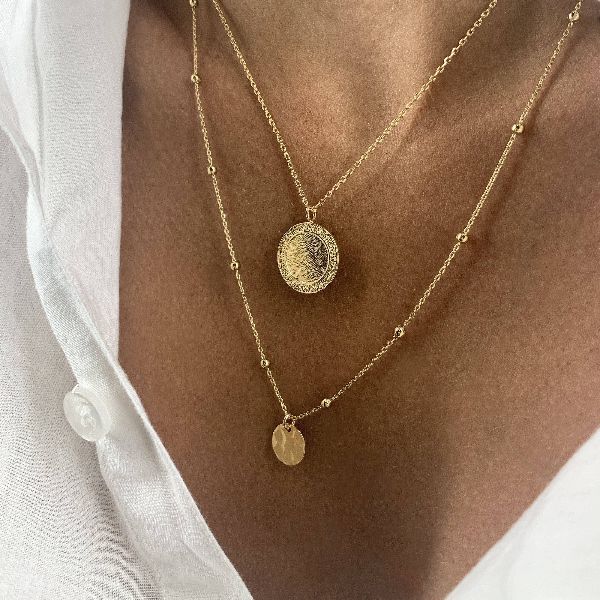Hammered medal ball necklace