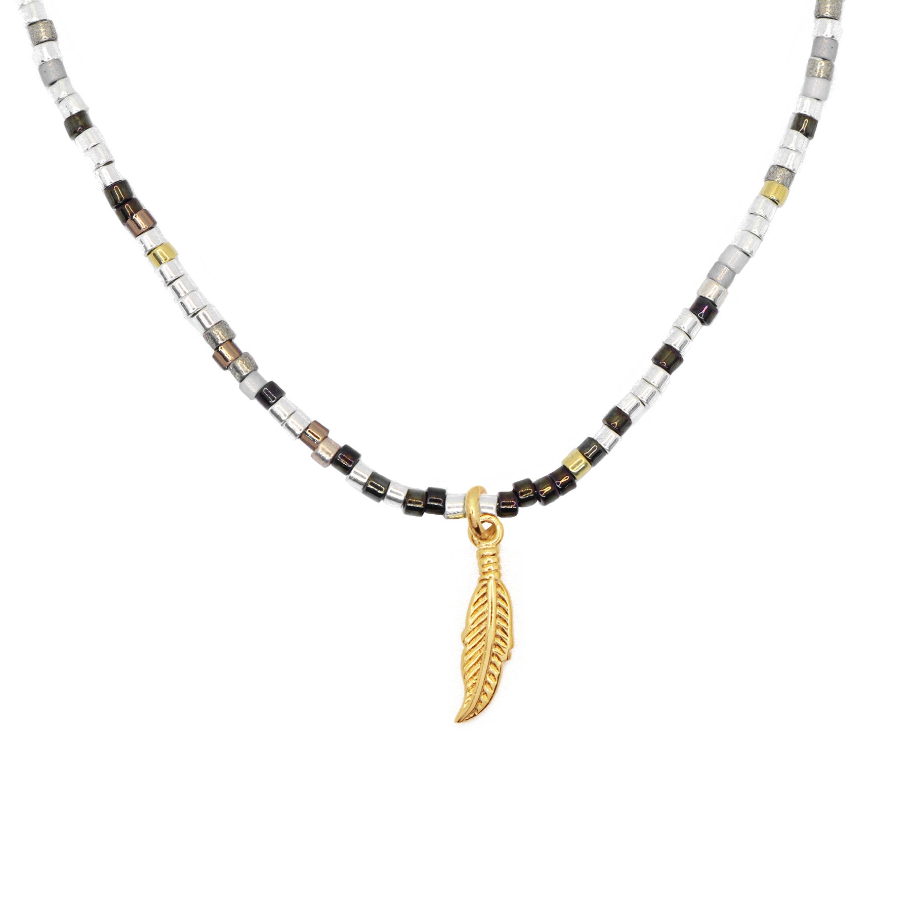 MIYUKI GOLD AND SILVER FEATHER NECKLACE