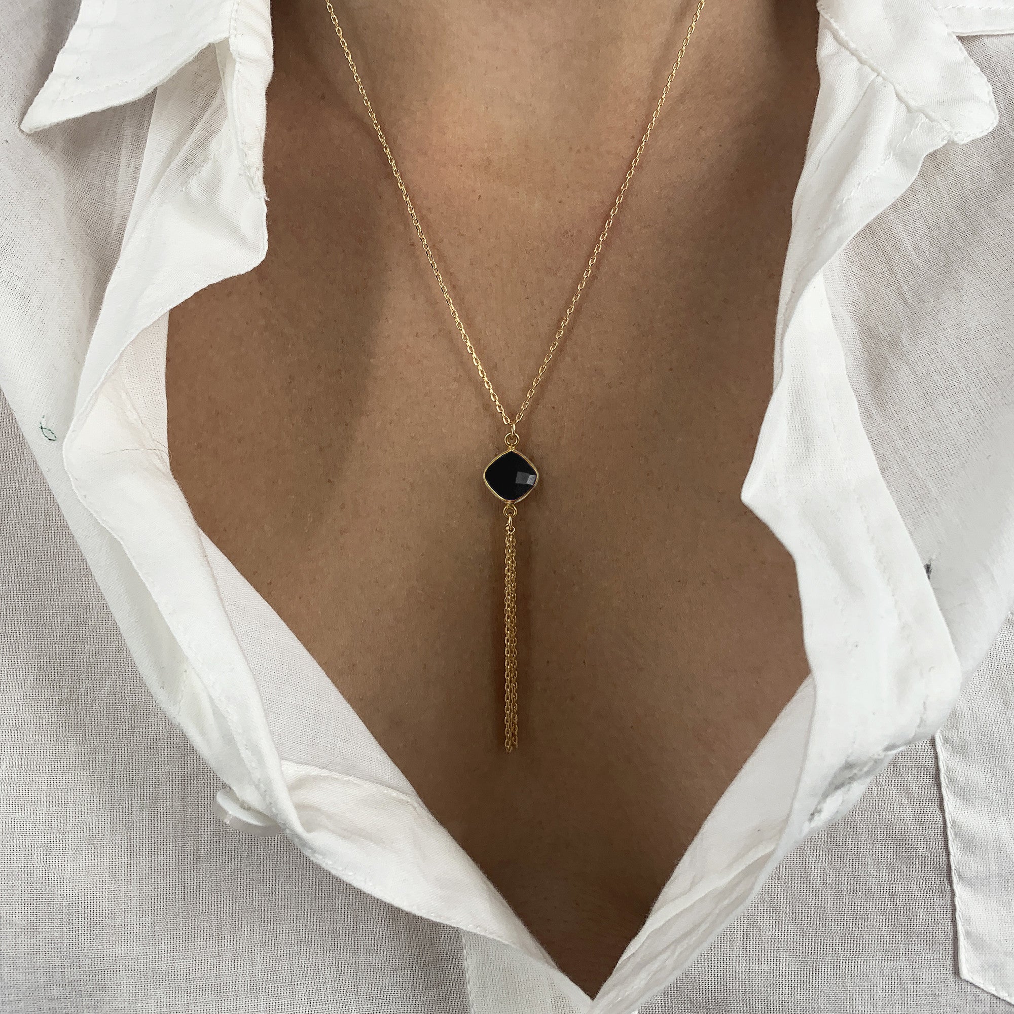 Black Agate Pompom Necklace